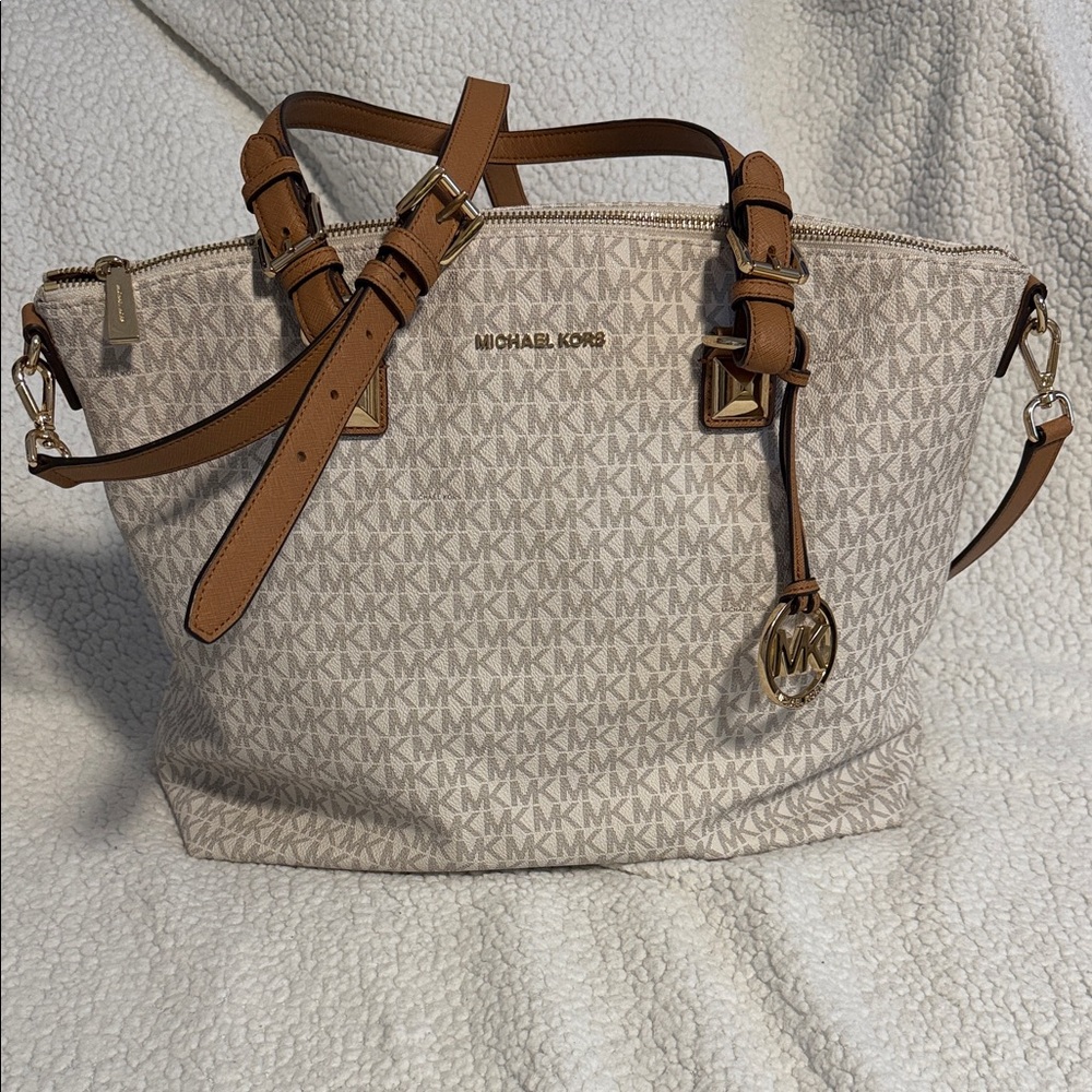 Michael Kors Signature Beige and Brown Tote